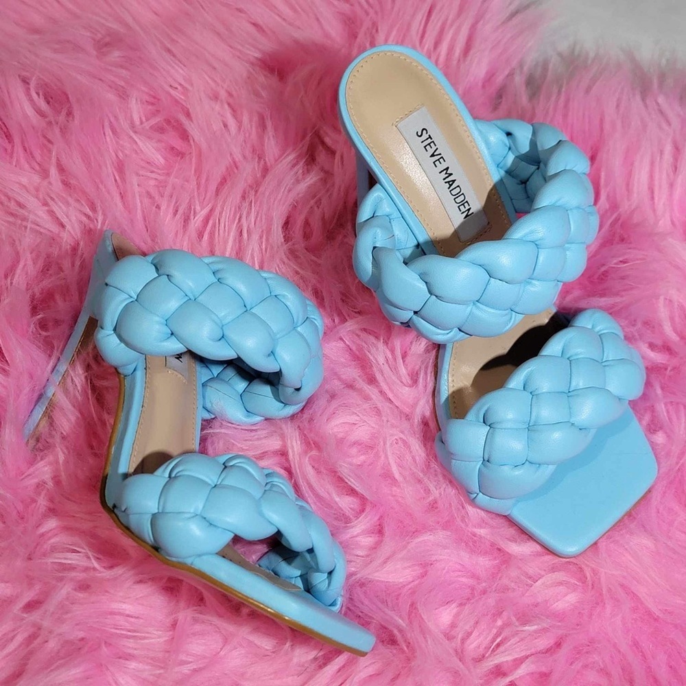 Steve Madden Braided Double-Strap Sky Blue Mule Heels